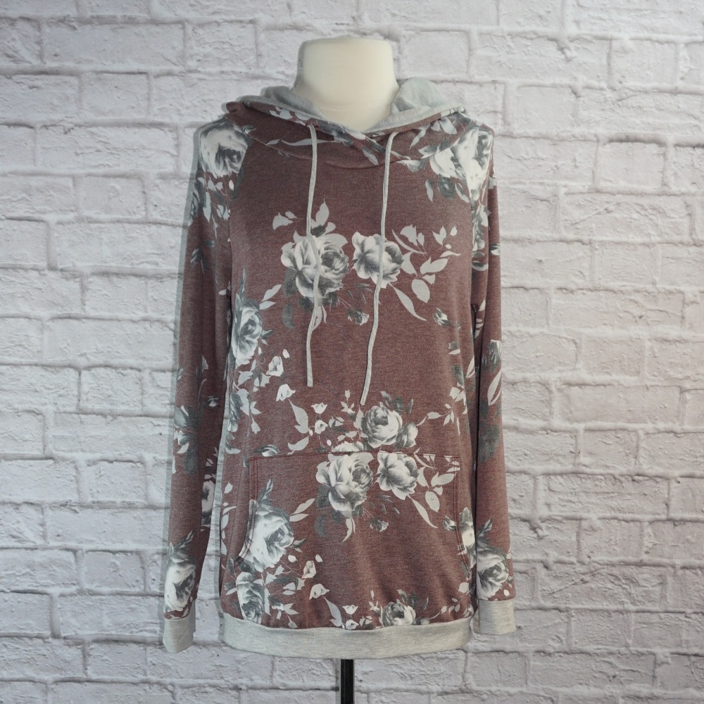 Mauve Gray Rose Floral Hoodie - Picture 3 of 8
